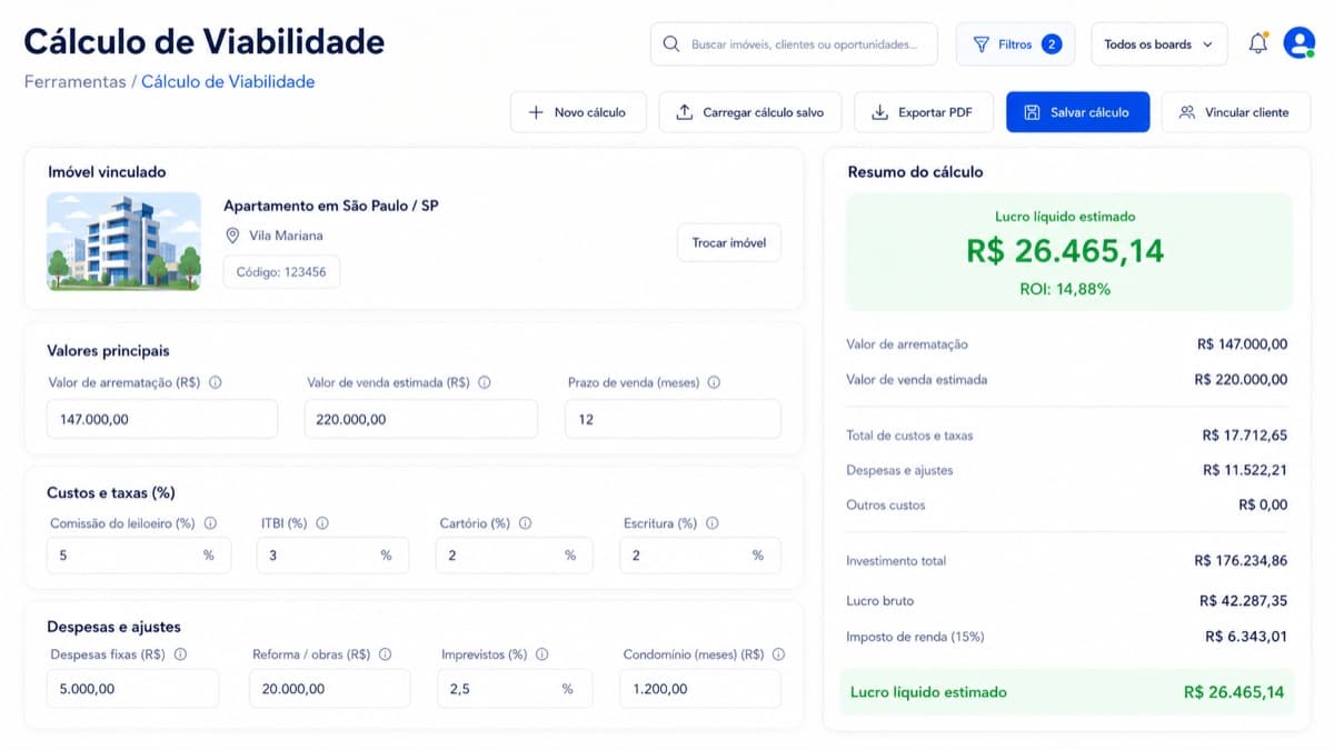 Tela de Cálculo de viabilidade