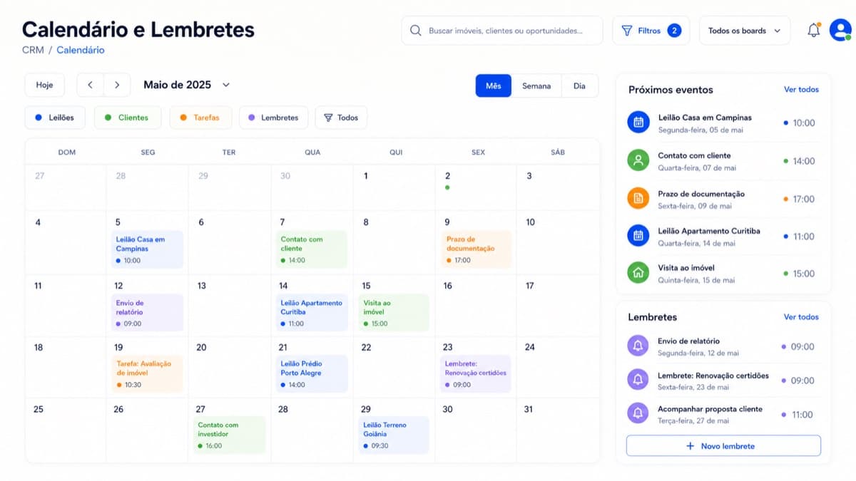 Tela de Calendário e lembretes