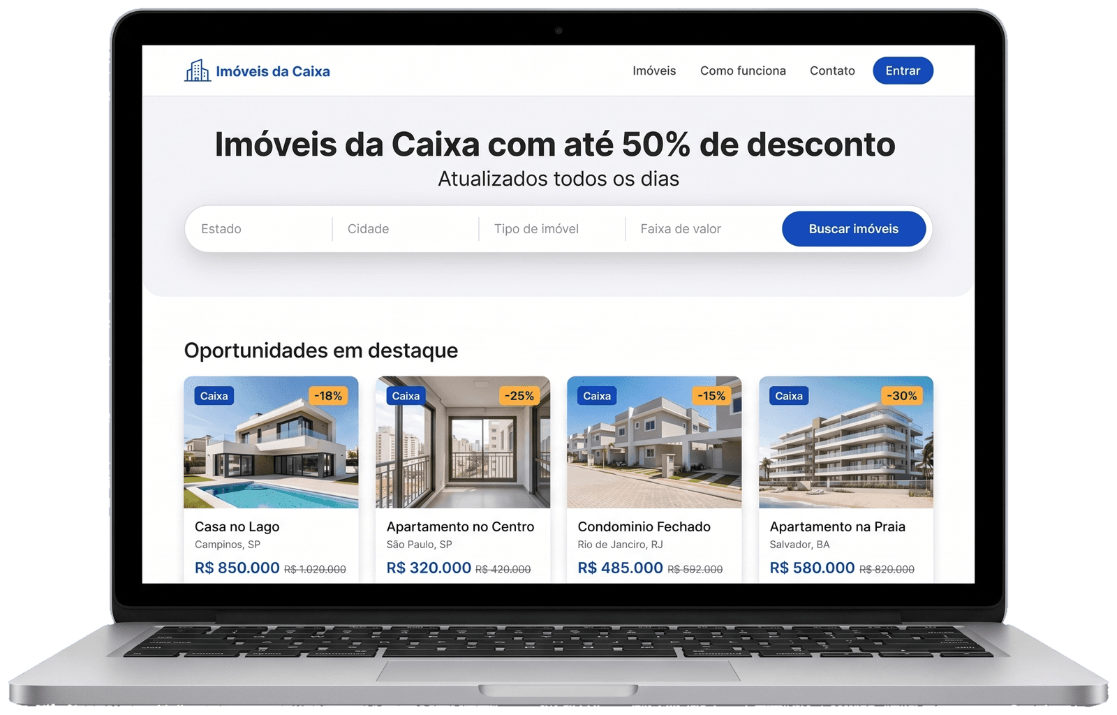 Site de imóveis da Caixa com a marca do corretor